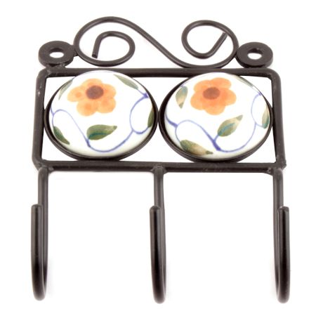 White Green Leaf Floral Ceramic Tiles Hooks Online